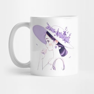 Minimalist line art pretty girl in purple Mug